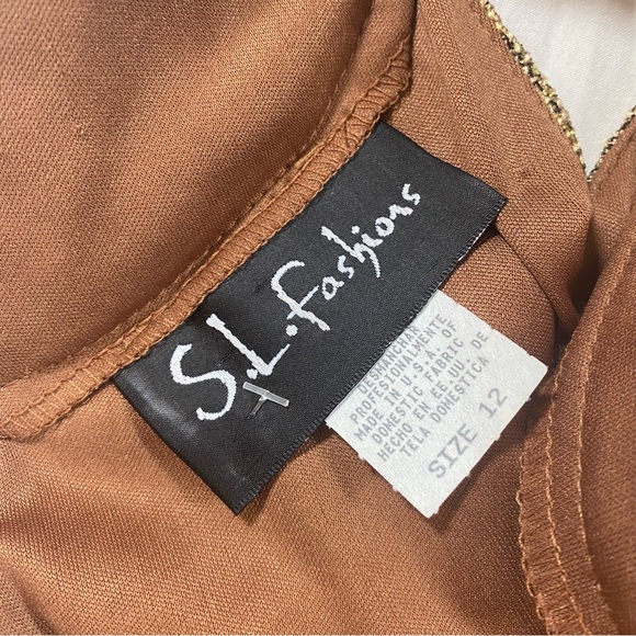 S L Fashions Vintage Mini Dress Women’s 12 Gold Sleeveless Fringe Dress Lace - Picture 2 of 8